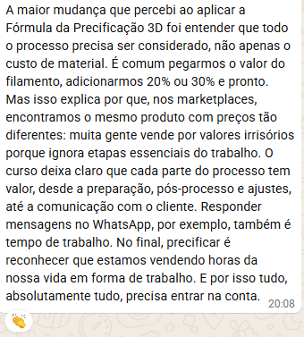 Print do WhatsApp: depoimento do Ailton sobre vender horas de vida